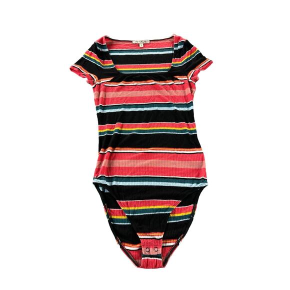 Express One Eleven Striped Short Sleeve Knit Bodysuit Women's Size Small - Picture 1 of 4